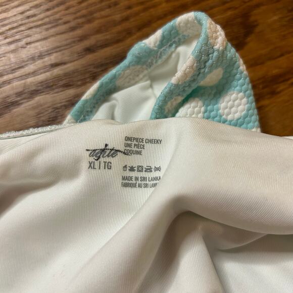 Aerie Polka Dot Pique Scoop Cheeky One Piece Swimsuit XL Blue White Beach Swim - Picture 3 of 8